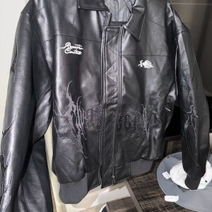Civil regime Black Leather Bomber Jacket